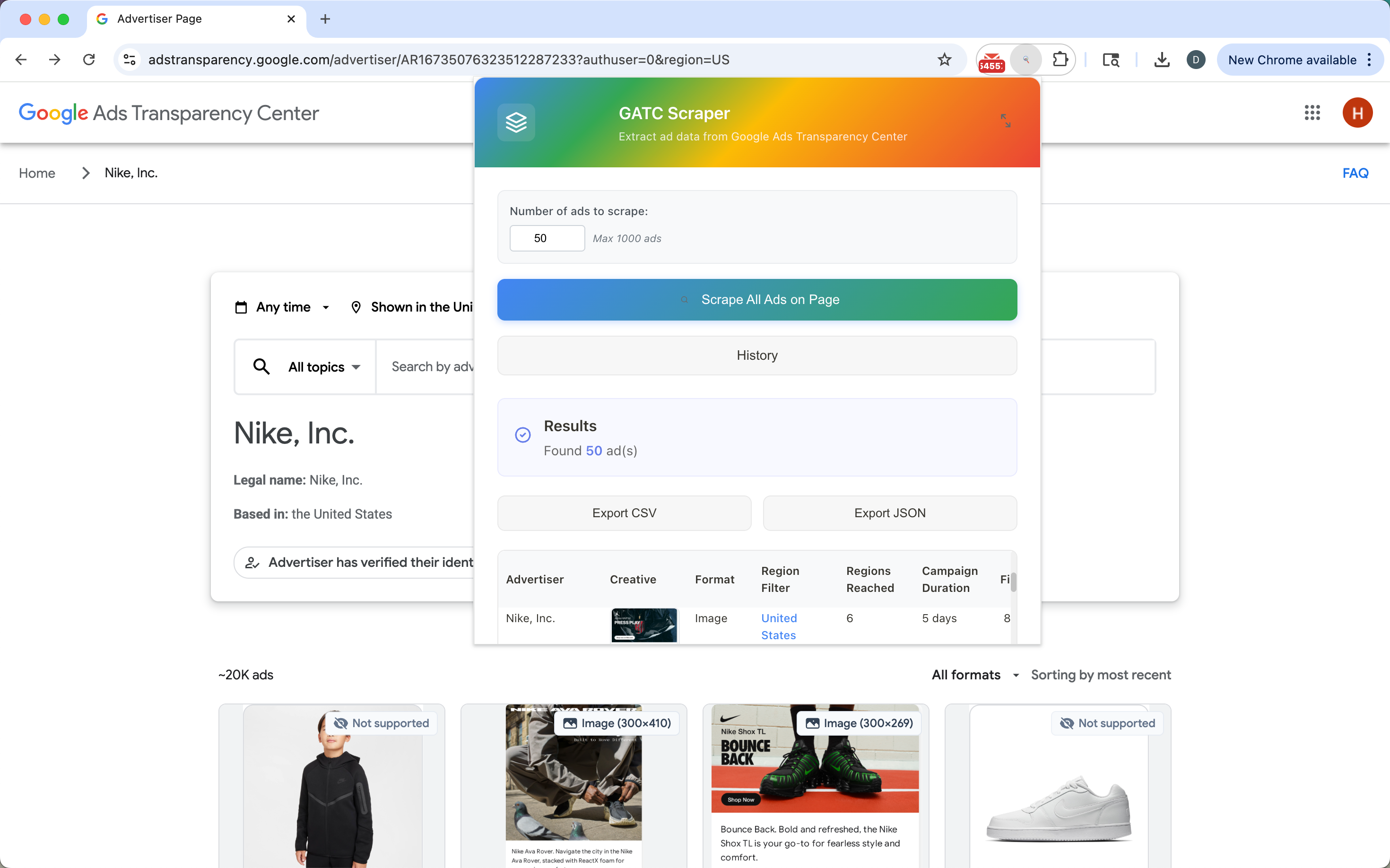 AdLens Chrome Extension Dashboard Preview